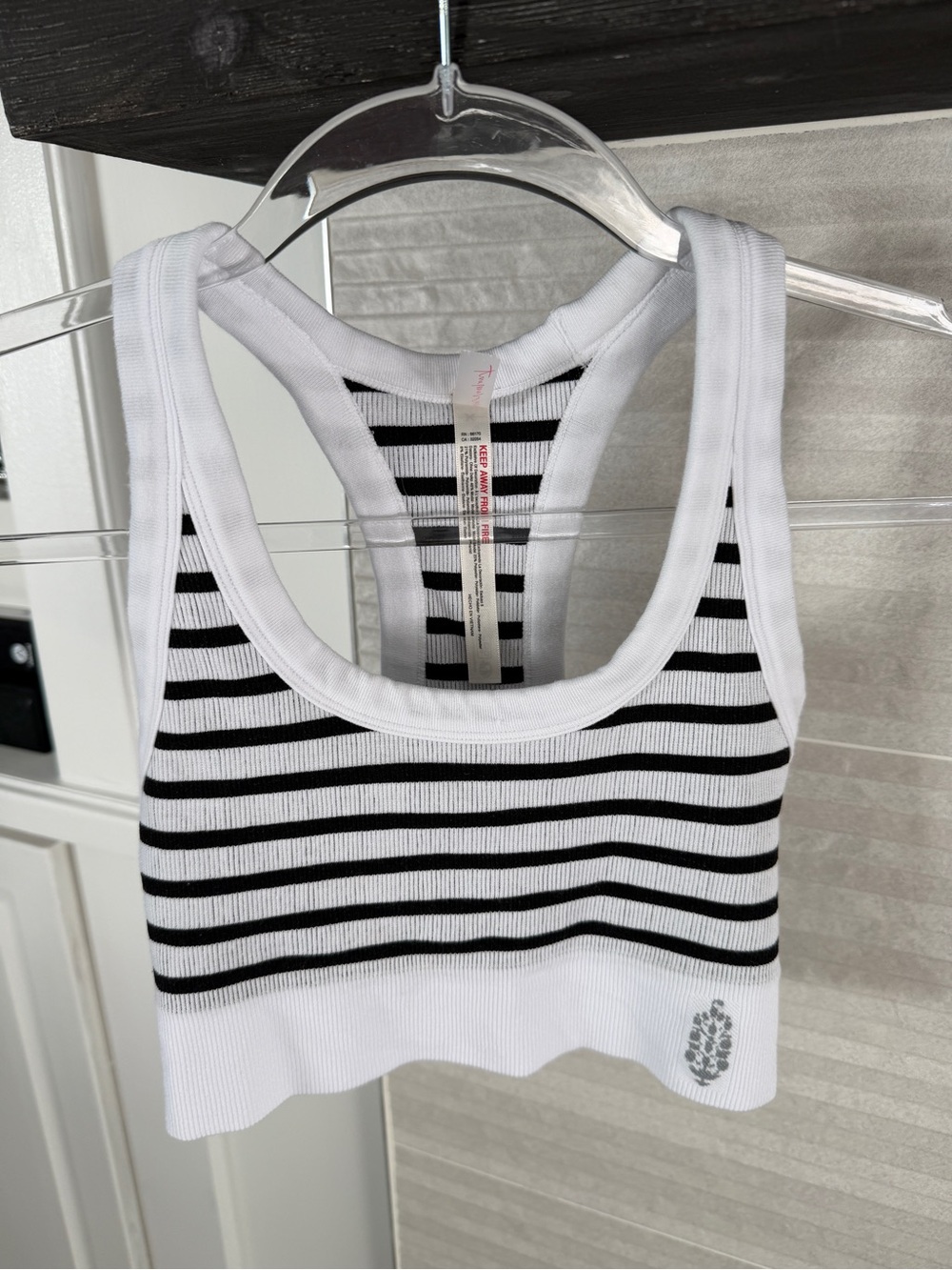 Free People Black & White Striped Ribbed Racerback Sports Bra